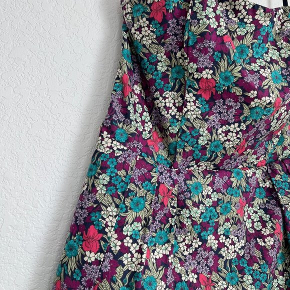 Moda International Strapless Dress, Purple Teal and Pink Floral, Size 2 - Picture 2 of 12